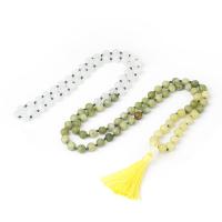 Fashion Fringe collier, blanc de jade, avec Cordon de noeud & Jade du Sud & jade de citron, glandpompon, Vintage & bijoux de mode & unisexe, couleurs mélangées, 8mm,50mm, Longueur Environ 120 cm, Vendu par PC