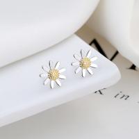 925 Sterling Silver Stud Earrings Daisy fashion jewelry & for woman nickel lead & cadmium free 10mm Sold By Pair