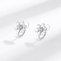 Pendientes de Micro Pavé de Zirconía Cúbica en Plata de Ley, Plata de ley 925, Copo de Nieve, Joyería & micro arcilla de zirconia cúbica & para mujer, libre de níquel, plomo & cadmio, 9x11mm, Vendido por Par