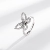 Zircon cubique Micro Pave Sterling Silver Rings, Argent sterling 925, papillon, bijoux de mode & pavé de micro zircon & pour femme, protéger l'environnement, sans nickel, plomb et cadmium, Taille:7, Vendu par PC