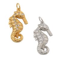 Cubic Zirconia Micro Pave bronze Pingente, cobre, Cavalo do mar, joias de moda & micro pavimento em zircônia cúbica & para mulher, Mais cores pare escolha, níquel, chumbo e cádmio livre, 28x13x3mm, vendido por PC