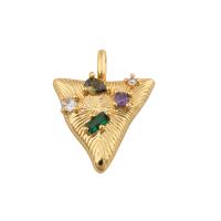 Cubique Pendentif en laiton zircon pavent, triangle, bijoux de mode & pavé de micro zircon & pour femme, doré, protéger l'environnement, sans nickel, plomb et cadmium, 22x17x4mm, Trou:Environ 1mm, Vendu par PC