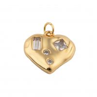 Cubique Pendentif en laiton zircon pavent, coeur, bijoux de mode & pavé de micro zircon & pour femme, doré, protéger l'environnement, sans nickel, plomb et cadmium, 20x18x2mm, Trou:Environ 1mm, Vendu par PC