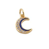 Cúbicos Circonia Colgante Latón Micro pavimenta, metal, Luna, micro arcilla de zirconia cúbica & para mujer & esmalte, dorado, libre de níquel, plomo & cadmio, 15x9x2mm, agujero:aproximado 1mm, Vendido por UD