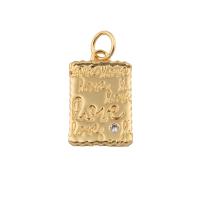 Cubique Pendentif en laiton zircon pavent, bijoux de mode & pavé de micro zircon & pour femme, doré, protéger l'environnement, sans nickel, plomb et cadmium, 20x10x2mm, Trou:Environ 1mm, Vendu par PC