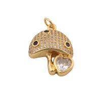 Cubic Zirconia Micro Pave bronze Pingente, cobre, cogumelo, joias de moda & micro pavimento em zircônia cúbica & para mulher, dourado, níquel, chumbo e cádmio livre, 25x17x6mm, vendido por PC