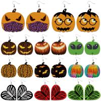 cuir PU Boucle d'oreille goutte, Bijoux d'Halloween & styles différents pour le choix & pour femme, 75mm, Vendu par paire