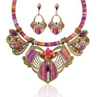 Zinc Alloy Jewelry Set earring & necklace with Resin with 2inch extender chain gold color plated 2 pieces & Bohemian style & for woman & enamel & with rhinestone Length Approx 17.7 Inch Sold By Set