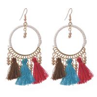 Zinc Alloy Tassel Earring, met Polyester, gold plated, Bohemien stijl & voor vrouw & hol, meer kleuren voor de keuze, 40x90mm, Verkocht door pair