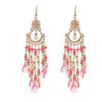 Zinc Alloy Tassel Earring, met Seedbead, Traan, gold plated, Bohemien stijl & voor vrouw & met strass, meer kleuren voor de keuze, 120mm, Verkocht door pair