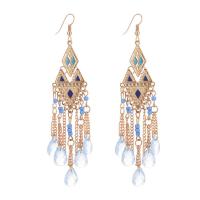 Zinc Alloy Tassel Earring, met Seedbead, Geometrisch Patroon, gold plated, Bohemien stijl & voor vrouw & met strass, meer kleuren voor de keuze, 20x108mm, Verkocht door pair