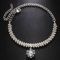 Glass Anklet with Brass Heart plated fashion jewelry & for woman & with rhinestone Length Approx 8 Inch Sold By PC