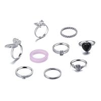 Zinc Alloy ring Set, med Resin, forgyldt, forskellige stilarter for valg & for kvinde & med rhinestone, Størrelse:5-9.5, Solgt af sæt