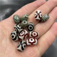 Naturlige tibetanske Agate Dzi Beads, Tibetansk agat, Drum, tre-eyed & du kan DIY, flere farver til valg, 10x14mm, Solgt af PC