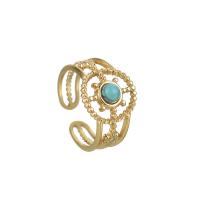 Bague acier titane, avec turquoise, Plaqué d'or 14K, bijoux de mode & pour femme, deux couleurs différentes, 18*14mm, 2PC/lot, Vendu par lot