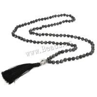 Mode Fringe ketting, Labradoriet, met Knoopkoord & Zinc Alloy, kwast, silver plated, Vintage & mode sieraden & uniseks, gemengde kleuren, 8mm,80mm,13x20mm, Lengte Ca 106 cm, Verkocht door PC