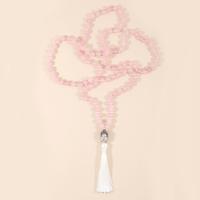 Fashion Fringe Necklace Rose Quartz with Knot Cord & Zinc Alloy Tassel silver color plated vintage & fashion jewelry & Unisex pink 8mm 20mm 80mm Length Approx 114 cm Sold By PC