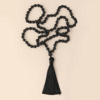 Mode Fringe ketting, Lava, met Knoopkoord, kwast, Vintage & mode sieraden & uniseks, zwart, 6mm, Ca 108pC's/Strand, Verkocht door Strand