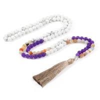 Faisean muince Fringe, Magnesite, le Corda Snaidhmthe & Gemstone & Sinc Alloy, tassel, dath airgid plated, seanré & jewelry faisin & unisex, dathanna measctha, 8mm,85mm, Fad Thart 103 cm, Díolta De réir PC