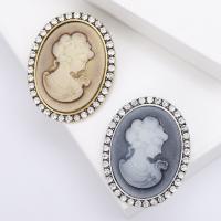 Zinc Alloy Brooches with Resin Oval plated fashion jewelry & embossed & for woman & with rhinestone nickel lead & cadmium free Sold By PC