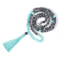 Fashion Fringe collier, obsidien flocon de neige, avec Cordon de noeud & Amazonite, glandpompon, Vintage & bijoux de mode & unisexe, couleurs mélangées, 8mm,80mm, Longueur Environ 86 cm, Vendu par PC