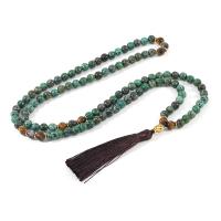 Fashion Fringe Necklace African Turquoise with Knot Cord & Tiger Eye & Zinc Alloy Tassel gold color plated vintage & fashion jewelry & Unisex mixed colors 8mm 85mm Length Approx 92 cm Sold By PC