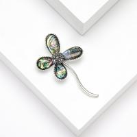 Zinklegering broches, Zinc Alloy, met Abalone Schelp, Four Leaf Clover, silver plated, Vintage & mode sieraden & voor vrouw & met strass, multi-gekleurde, nikkel, lood en cadmium vrij, 27x54mm, Verkocht door PC