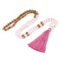 Fashion frynser halskæde, Rose Quartz, med Knude ledning & Grain Stone, Tassel, Vintage & mode smykker & Unisex & frosted, blandede farver, 8mm, Ca. 108pc'er/Strand, Solgt af Strand