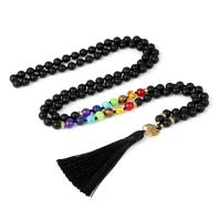 Fashion frynser halskæde, Sort Agate, med Knude ledning & Rainbow sten & Zinc Alloy, Tassel, guldfarve belagt, Vintage & mode smykker & Unisex, blandede farver, 8mm, Ca. 108pc'er/Strand, Solgt af Strand