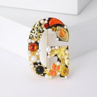 Zinklegering broches, Zinc Alloy, met Hars & Plastic Pearl, Letter G, gold plated, mode sieraden & voor vrouw & glazuur & met strass, gemengde kleuren, nikkel, lood en cadmium vrij, 32x47mm, Verkocht door PC