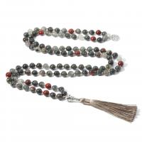 Fashion frynser halskæde, African Bloodstone, med Knude ledning & Zinc Alloy, Tassel, sølvfarvet forgyldt, Vintage & mode smykker & Unisex, blandede farver, 8mm, Ca. 108pc'er/Strand, Solgt af Strand