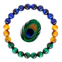 Bracelets naturelles Tiger Eye, oeil de tigre, avec fil élastique, Rond, élastique & unisexe & normes différentes pour le choix, couleurs mélangées, Longueur Environ 19 cm, Vendu par PC