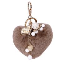 Fur Ball Pom Pom Nøglering, Plush, med Træ & Zinc Alloy, Heart, guldfarve belagt, for kvinde & med rhinestone, flere farver til valg, 14cm,9.5x8.5cm, Solgt af PC