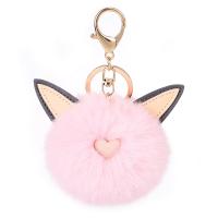 Fur Ball Pom Pom Nøglering, Plush, med Zinc Alloy, Kanin, guldfarve belagt, Nuttet & for kvinde, flere farver til valg, 80x120mm, Solgt af PC