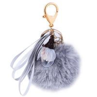 Pom Pom Keychain da bola da pele, pelúcia, with roupa & liga de zinco, cromado de cor dourada, Bonito & para mulher, Mais cores pare escolha, 19cm,8x8cm, vendido por PC