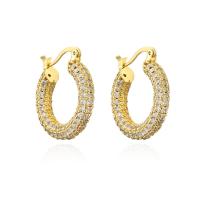 Boucles d'oreilles en laiton zircon cubique pavent, Plaqué d'or, pavé de micro zircon & pour femme, Or, Vendu par paire