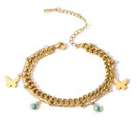 Bracelet d'acier titane, avec turquoise, Placage, styles différents pour le choix & pavé de micro zircon & pour femme, Or, Vendu par PC