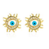 Evil Eye Earrings Brass real gold plated & micro pave cubic zirconia & for woman & enamel Sold By Pair