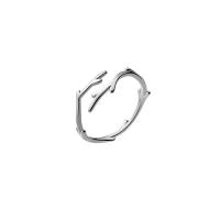 argent sterling 925 Cuff Bague, Bois, Style coréen & réglable & pour femme, Taille:5.5-8, Vendu par PC