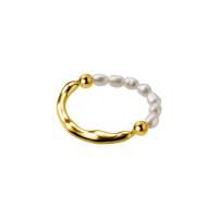 925 Sterling Zilver Finger Ring, met Plastic Pearl, plated, Koreaanse stijl & voor vrouw, meer kleuren voor de keuze, Maat:6, Verkocht door PC