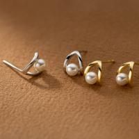 argent sterling 925 boucle d oreille dormeuse, avec Shell Pearl, Placage, Style coréen & pour femme, plus de couleurs à choisir, 4x7mm, Vendu par paire