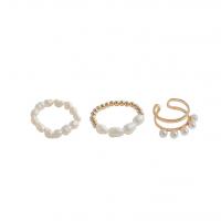 Fashion Brass Ring Set with Freshwater Pearl real gold plated three pieces & fashion jewelry & for woman two different colored 17mm Sold By Set