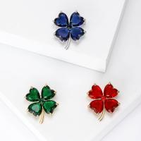 Zinklegering broches, Zinc Alloy, met Kristal, Four Leaf Clover, plated, mode sieraden & voor vrouw, meer kleuren voor de keuze, nikkel, lood en cadmium vrij, 28x33mm, Verkocht door PC