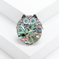 Zinc Alloy Brocher, med Abalone Shell, Owl, sølvfarvet forgyldt, Vintage & mode smykker & Unisex & med rhinestone, flerfarvede, nikkel, bly & cadmium fri, 38x47mm, Solgt af PC