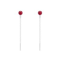 925 Sterling Silver Thread Through Earrings with Cinnabar fashion jewelry & for woman nickel lead & cadmium free Sold By Pair