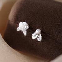 Boucles d'oreilles asymétriques, Argent sterling 925, avec Shell Pearl & Acrylique, bijoux de mode & pour femme, protéger l'environnement, sans nickel, plomb et cadmium, 7x8mm,7x6mm, Vendu par paire