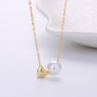 925 Sterling Silver Necklaces with Plastic Pearl with 1.97inch extender chain plated fashion jewelry & for woman nickel lead & cadmium free Length Approx 15.74 Inch Sold By PC