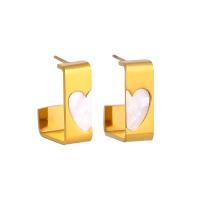 Roestvrij staal Stud Earrings, 304 roestvrij staal, met Schelp, plated, mode sieraden & voor vrouw, gouden, 10x23mm, Verkocht door pair