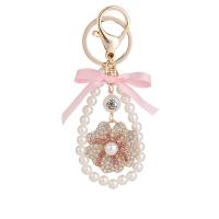 Zinc Alloy Key Lås, med Klud & Plastic Pearl, Flower, guldfarve belagt, for kvinde & med rhinestone, flere farver til valg, nikkel, bly & cadmium fri, 95x138mm, Solgt af PC