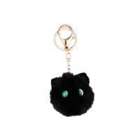 Fur Ball Pom Pom Keychain Plush with Zinc Alloy Cat gold color plated cute & for woman nickel lead & cadmium free Sold By PC